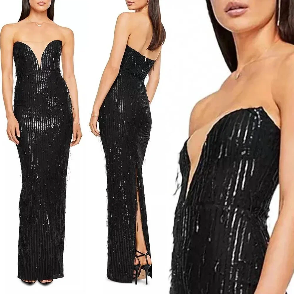 New! Nookie Karma Gown Black Strapless Sequin Evening Gown NWT 37644